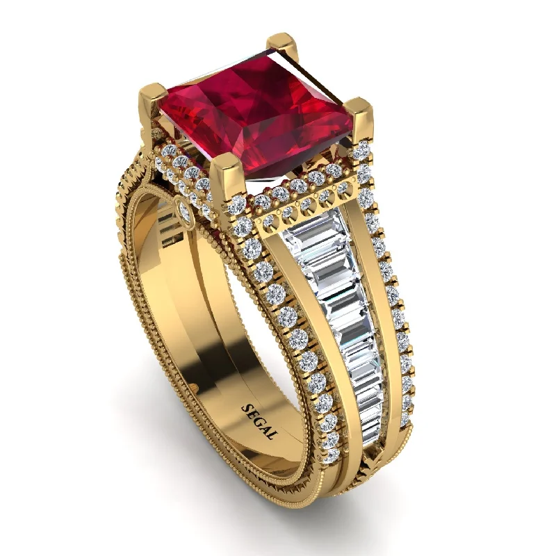 vintage ladies engagement ring-Princess Geometric Ruby Engagement Ring - Marilyn No. 10