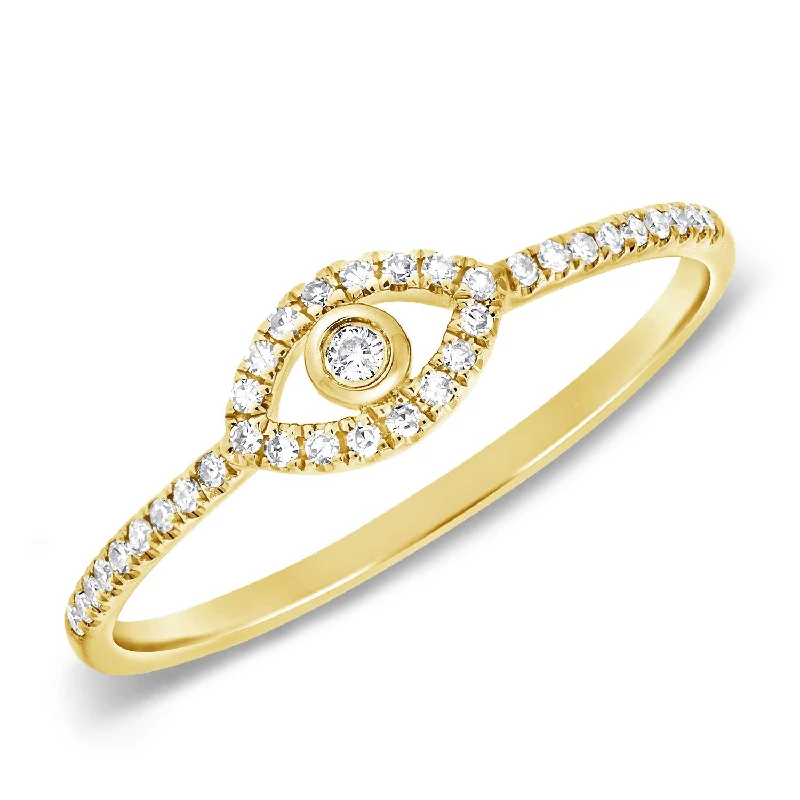 heart-shaped ladies ring-14K Yellow Gold Diamond Evil Eye Ring (Small)