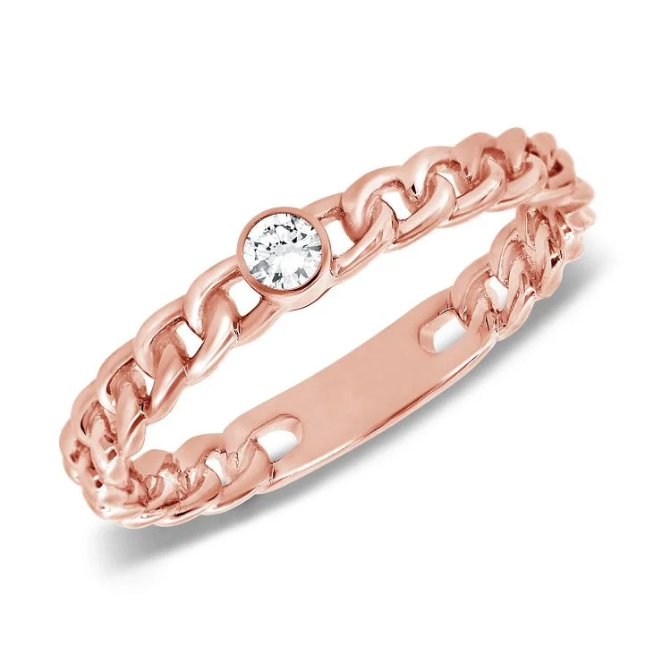 delicate gold ladies ring-14K Rose Gold Diamond Chain Link Ring