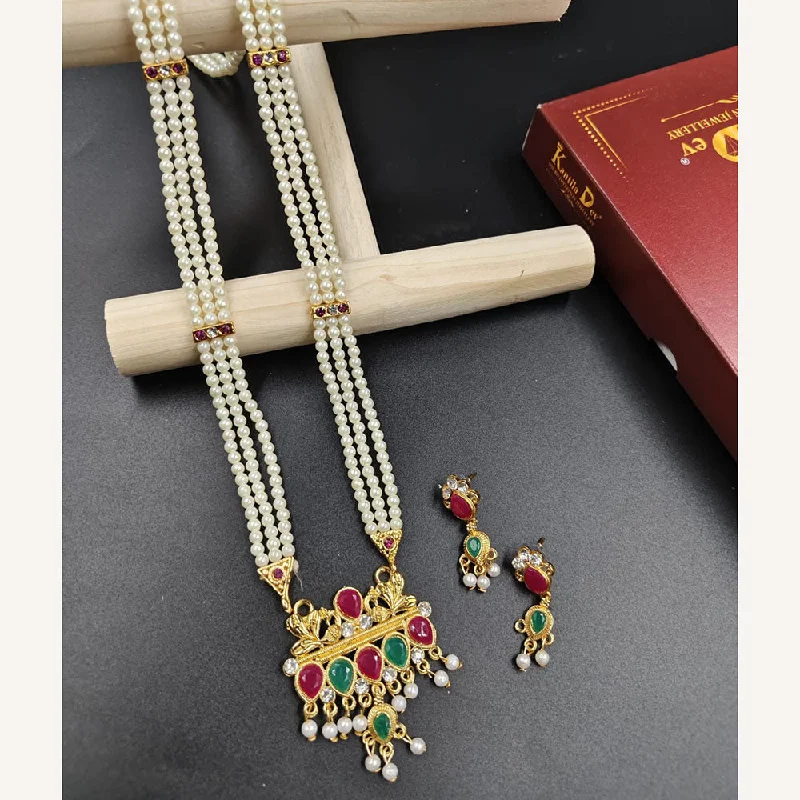 white gold ladies necklace-Manisha Jewellery Gold Plated Austrian Stone And Pearl Long Necklace Set