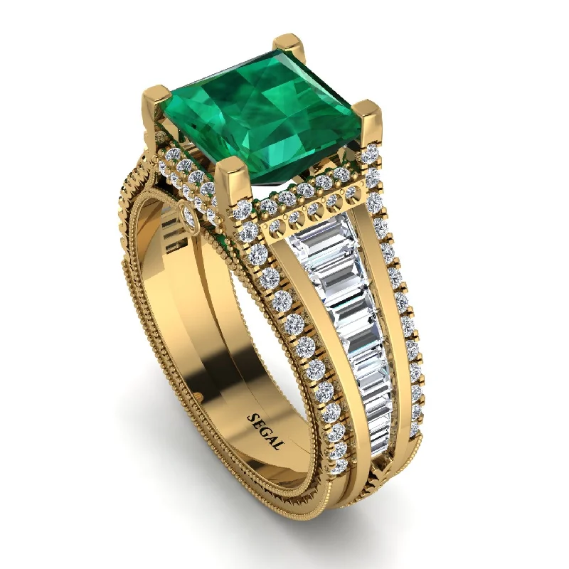 luxury pear-shaped diamond ring-Princess Geometric Emerald Engagement Ring - Marilyn No. 4