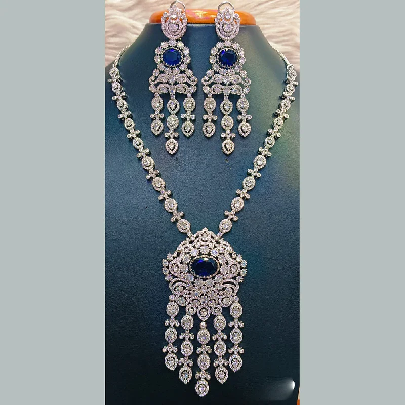 handmade ladies necklace-Jain Jewellers Silver Plated  AD Long  Necklace Set