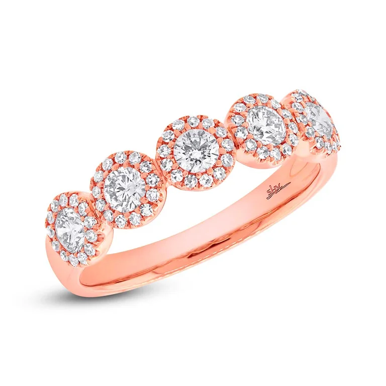 baguette cut ladies ring-14K Rose Gold Five Diamond Halo Band