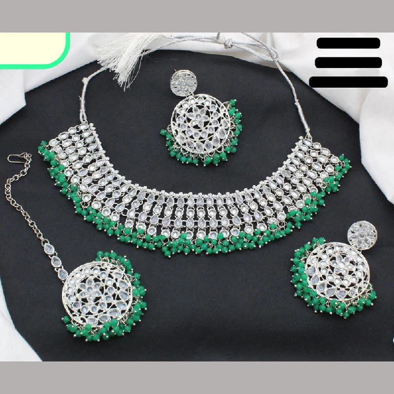 boho ladies necklace-Shree Chamunda Jewellers Silver Plated Crystal Stone Pearl Necklace Set