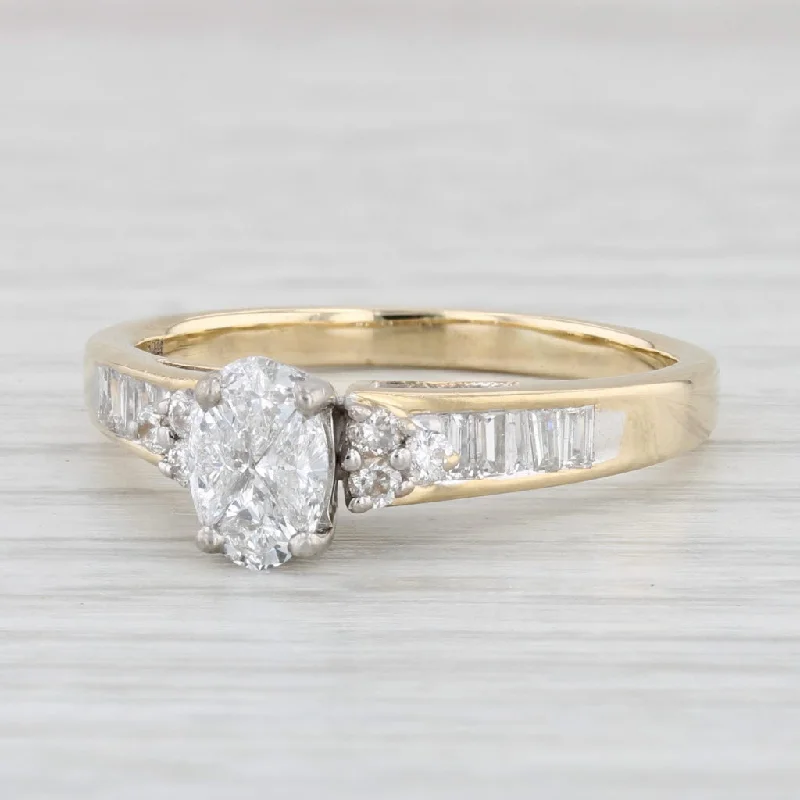 halo setting engagement ring-0.70ctw Diamond Engagement Ring 14k Yellow Gold Size 9 Cathedral Band