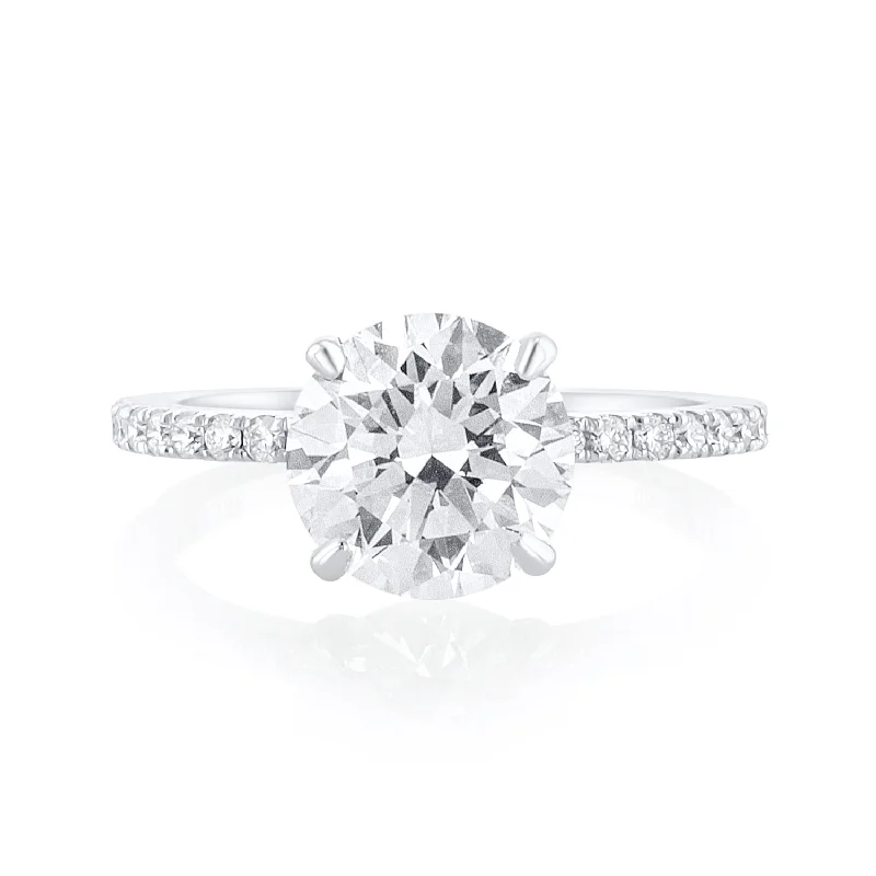 round cut ladies ring-2.09 Carat Round Lab Grown Diamond Ring with Underhalo in 14K White Gold