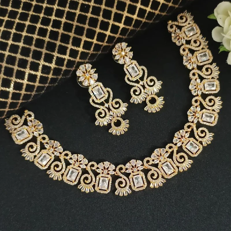 adjustable chain ladies necklace-Aamrapali Rose Gold Plated AD Necklace Set