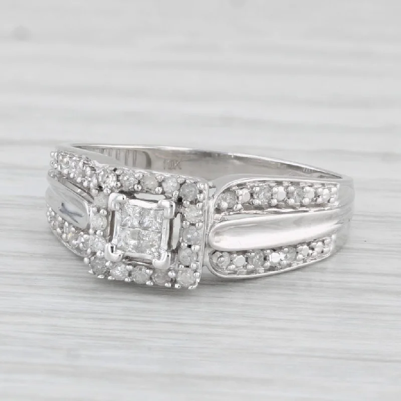 princess cut engagement ring-0.20ctw Princess Diamond Halo Engagement Ring 10k White Gold Size 7