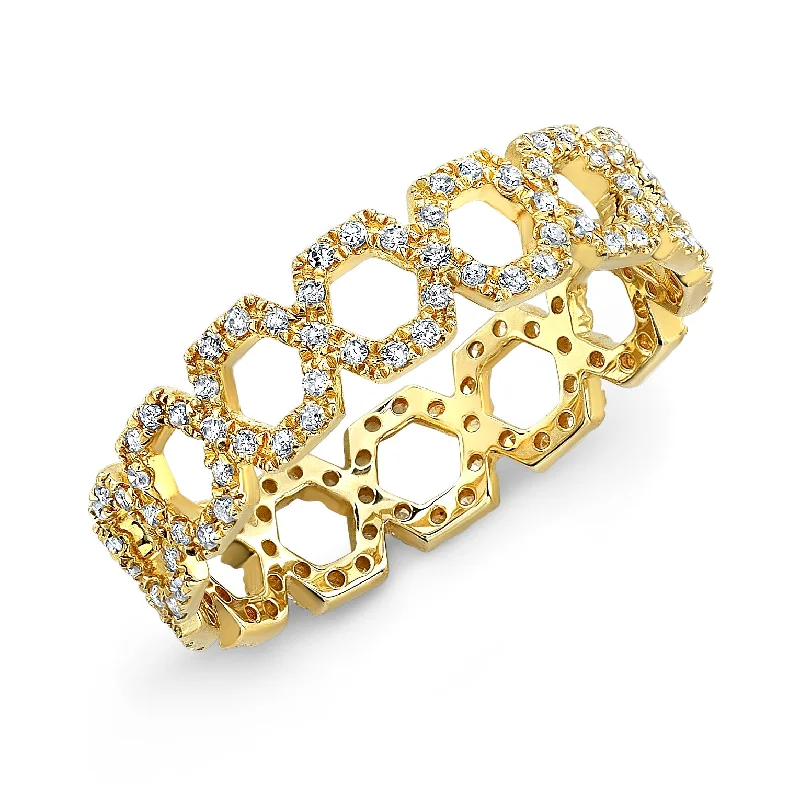 casual ladies ring-14K Yellow Gold Diamond Hexagon Eternity Ring