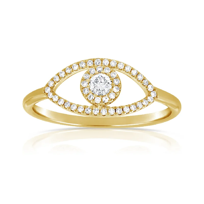 statement cocktail ladies ring-14K Yellow Gold Diamond Evil Eye Ring (Large)