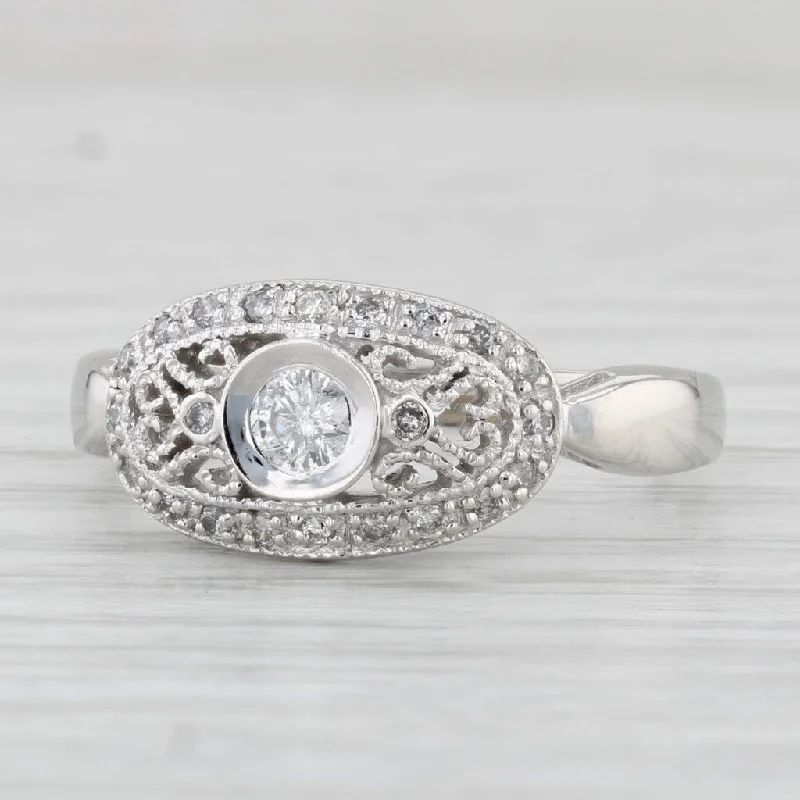 unique gemstone engagement ring-Vintage 0.18ctw Diamond Filigree Ring 14k White Gold Size 7.25 Engagement