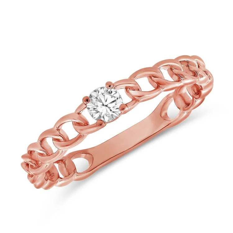 boho silver ladies ring-14k Rose Gold Diamond & Chain Link Ring