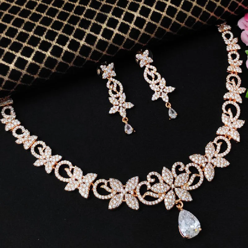 elegant ladies necklace-Aamrapali Rose Gold Plated AD Necklace Set