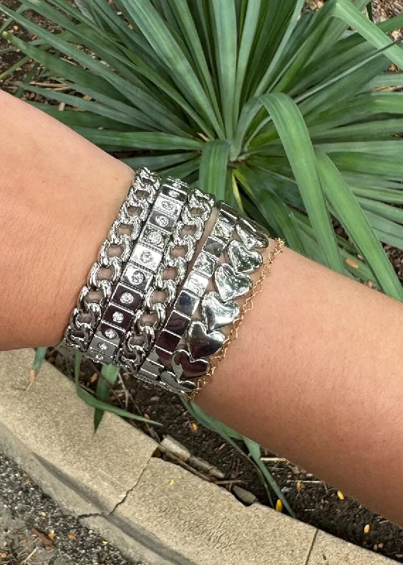 vintage-style bracelet-Stretch Cuban Chainlink Bracelet - Silver