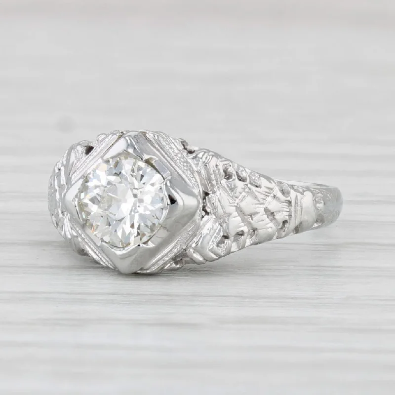 celestial-themed engagement ring-Antique Old European VS2 Diamond Engagement Ring 18k White Gold Size 3.5