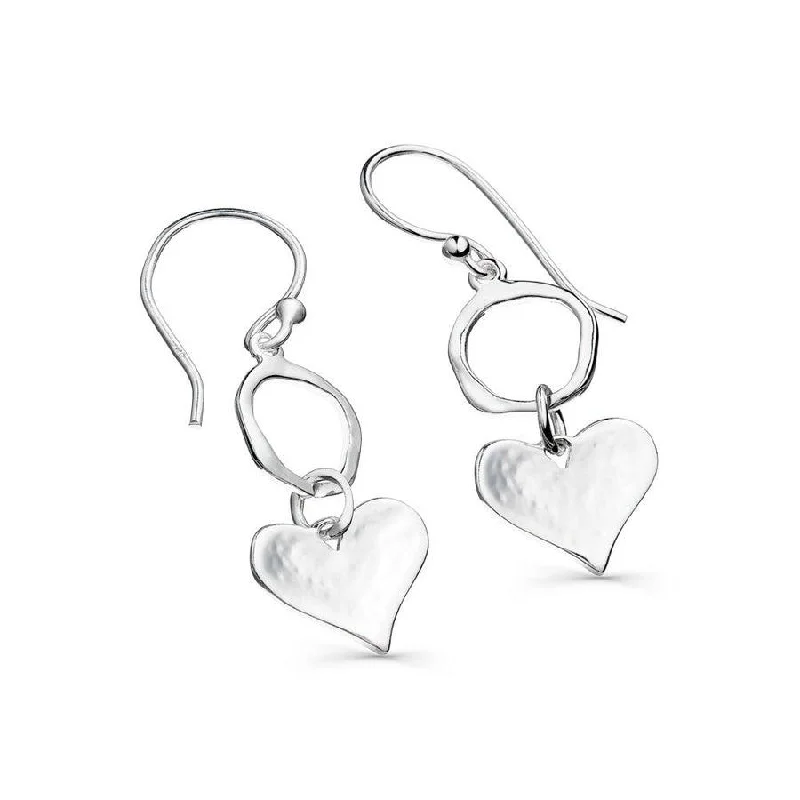 wedding ladies earrings-Sea Gems Silver Cornish Circle & Heart Drop Earrings