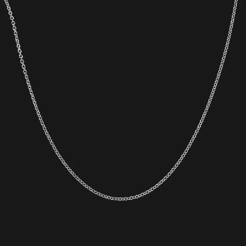 luxury ladies necklace-SOLID 14k WHITE GOLD ROLLO CHAIN NECKLACE 19 INCH LONG 1.6mm THIN MENS LADIES