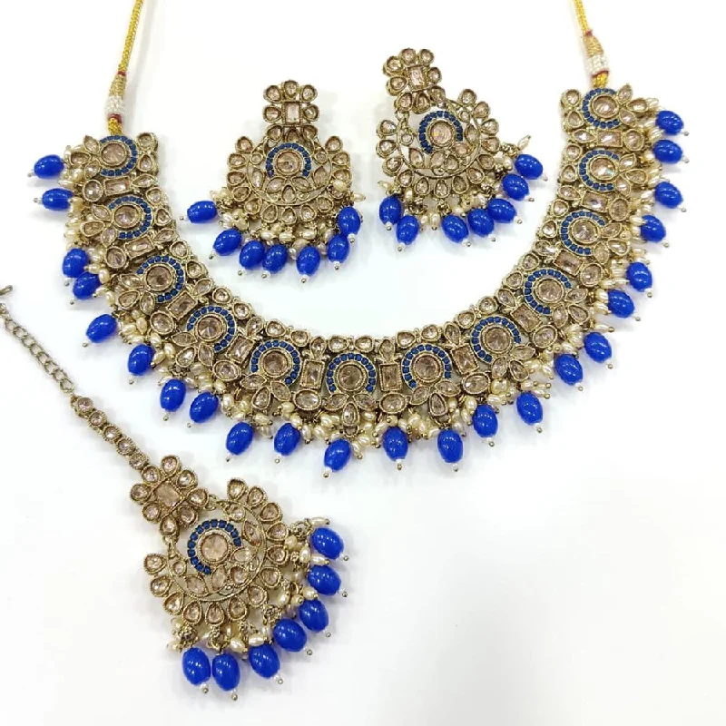 cubic zirconia ladies necklace-Kavita Art Gold Plated Crystal Stone And Pearls Necklace Set