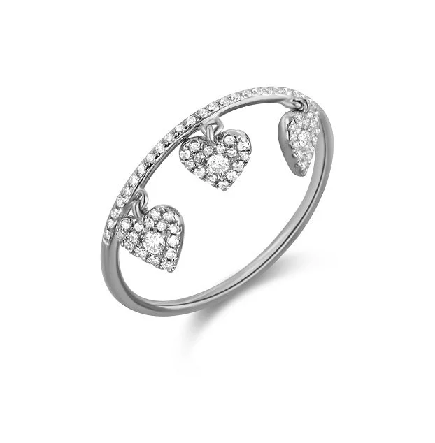 handmade ladies ring-14K White Gold Diamond Pave Heart Shaker Ring