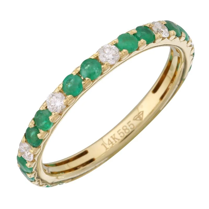 cluster ladies ring-14K Yellow Gold Diamond & Emerald Band