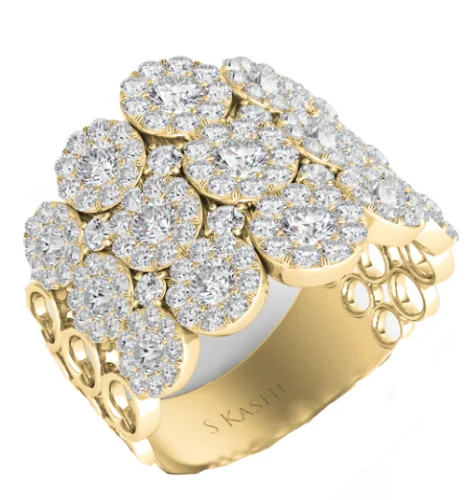 filigree ladies ring-14K Yellow Gold Multi Diamond Halo Fashion Ring