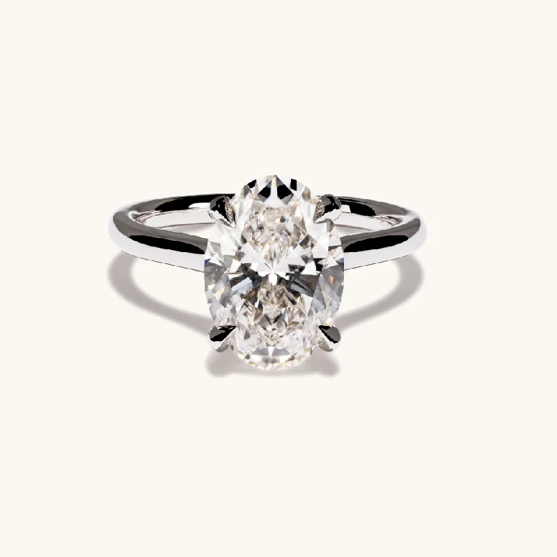 multi-stone engagement ring-3.08 Oval Lab Diamond Engagement Ring with Hidden Halo