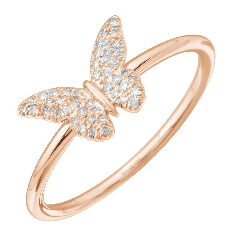 filigree ladies ring-14K Rose Gold Diamond Butterfly Ring