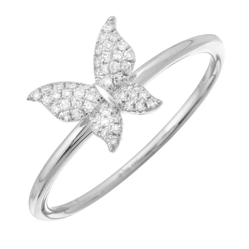 romantic ladies ring-14K White Gold Diamond Butterfly Ring