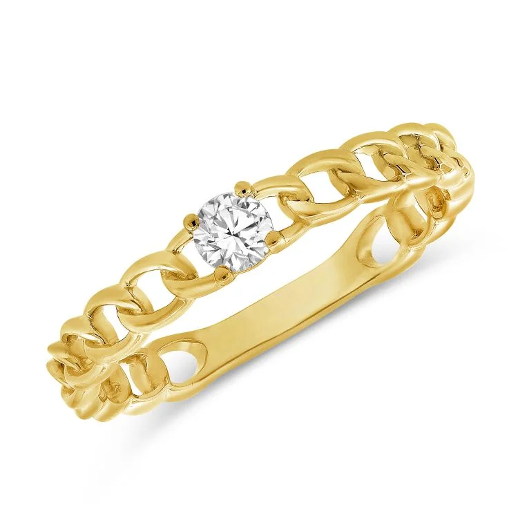 ladies ring with initials-14k Yellow Gold Diamond & Chain Link Ring