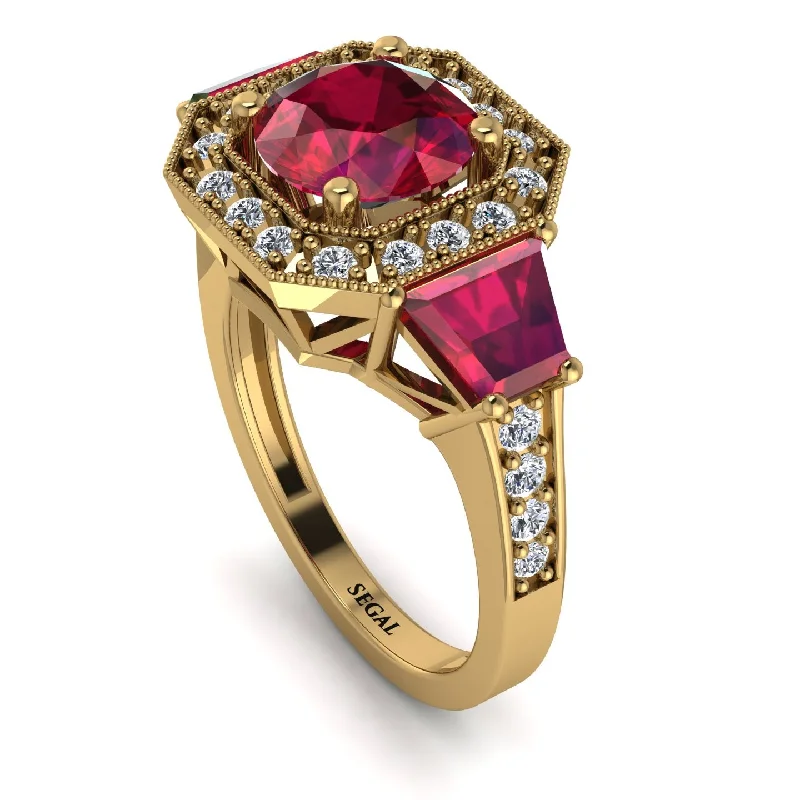 luxury platinum engagement ring-Modern Halo Princess Cut Ruby Stone Engagement Ring - Doris No. 10