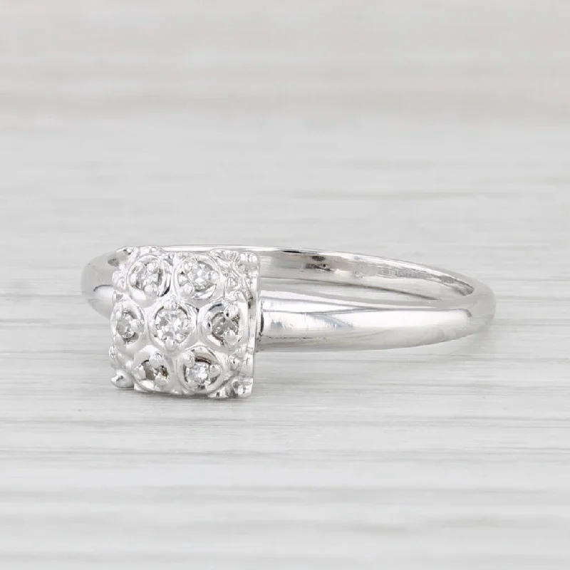 milgrain detailed engagement ring-Vintage Diamond Cluster Engagement Ring 14k White Gold Size 7