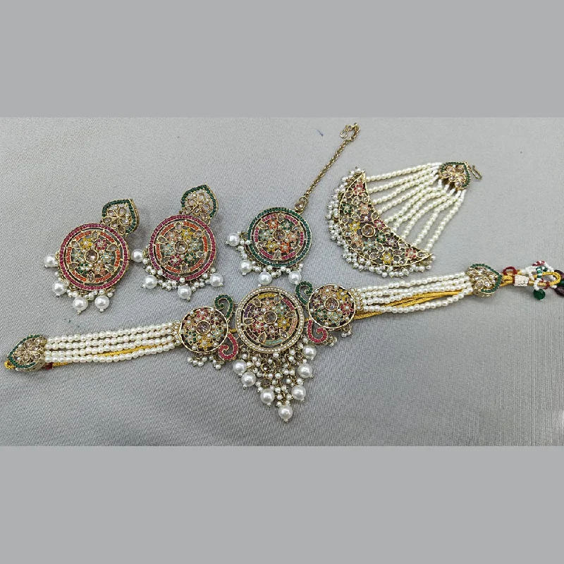 small pendant ladies necklace-Rani Sati Jewels Gold Plated Crystal and Pearl Choker Necklace Set