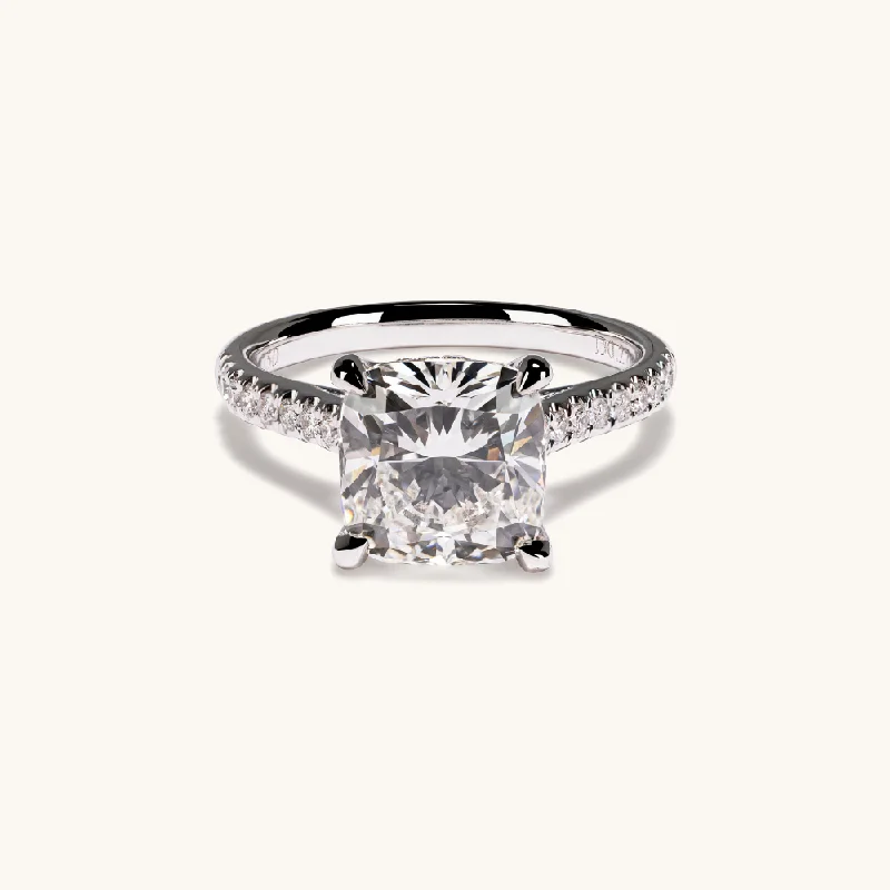 Celtic knot engagement ring-3.10 Cushion Lab Diamond Engagement Ring with Hidden Halo