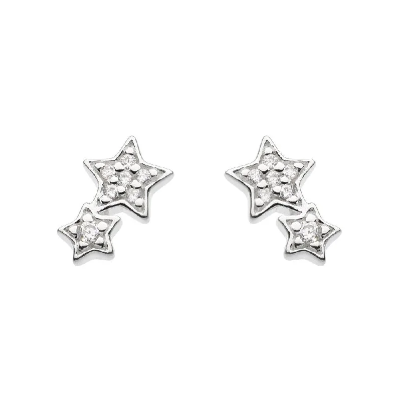 diamond stud earrings-Double Star Cubic Zirconia Stud Earrings