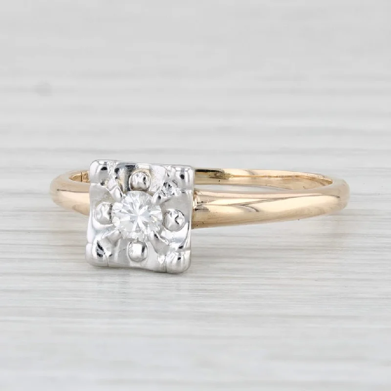 double-band engagement ring-Vintage 0.15ct VS2 Diamond Solitaire Engagement Ring 14k Gold Size 7.25