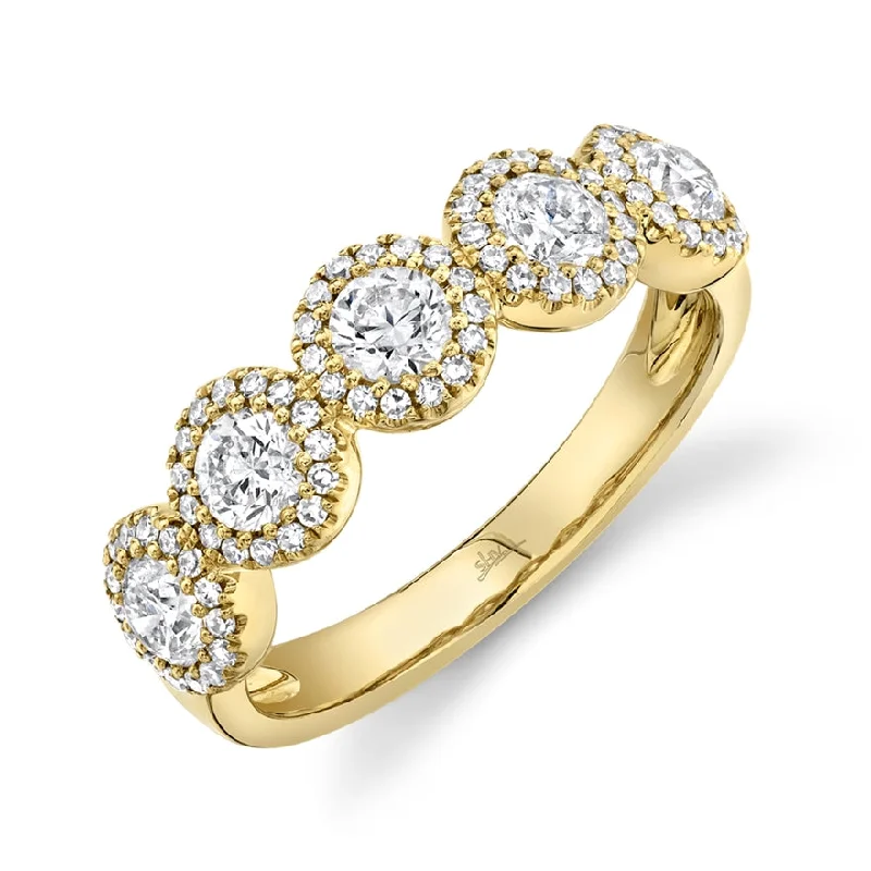 women’s fashion stacking ring-14K Yellow Gold Round + Halo Diamond Medium Band