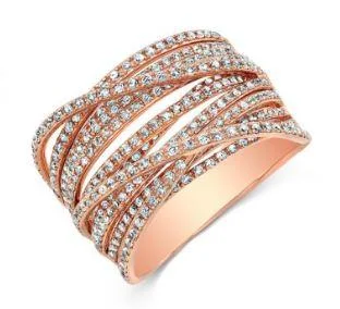 women’s statement ring-14K Rose Gold Diamond Multi Crossover Ring