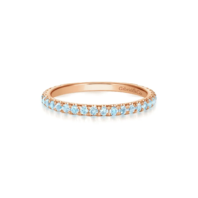 ladies ring for work-14K Rose Gold Sky Blue Topaz Band