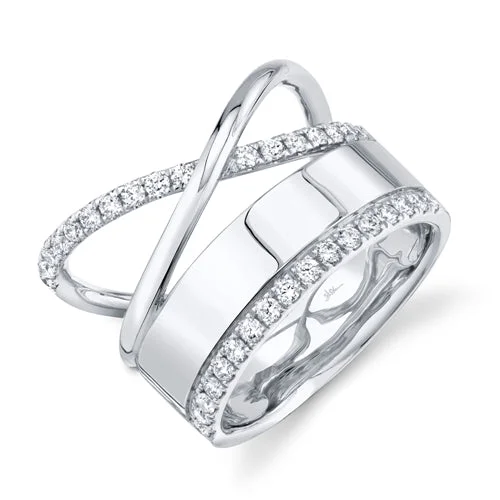 vintage-inspired ladies ring-14K White Gold Diamond Polished Crossover Ring