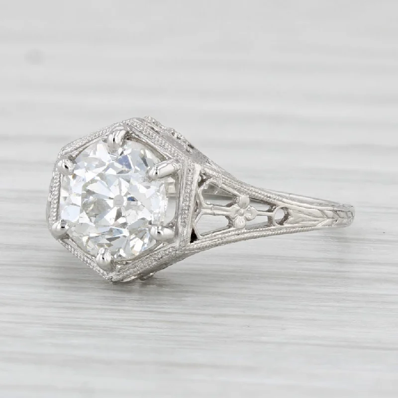 moonstone engagement ring-Art Deco 1.31ct Diamond Solitaire Engagement Ring Platinum Size 4