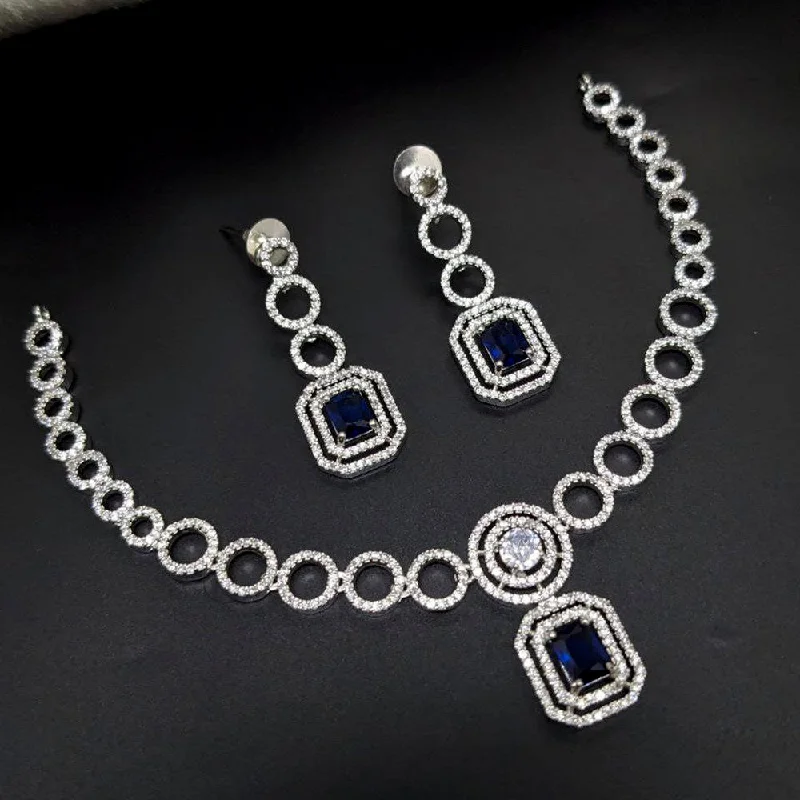 gothic ladies necklace-Aamrapali Silver Plated AD Necklace Set