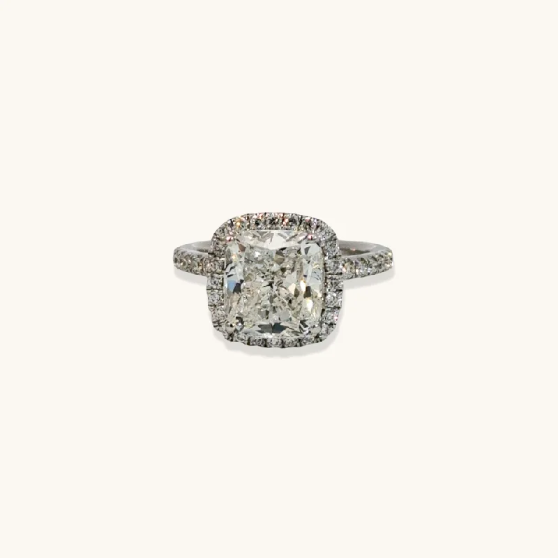 contemporary design engagement ring-3.46 Cushion Natural Diamond Engagement Ring with Halo