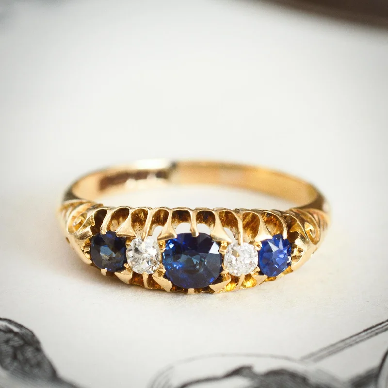 diamond solitaire cathedral ring-Date 1904 Sapphire & Diamond Engagement Ring