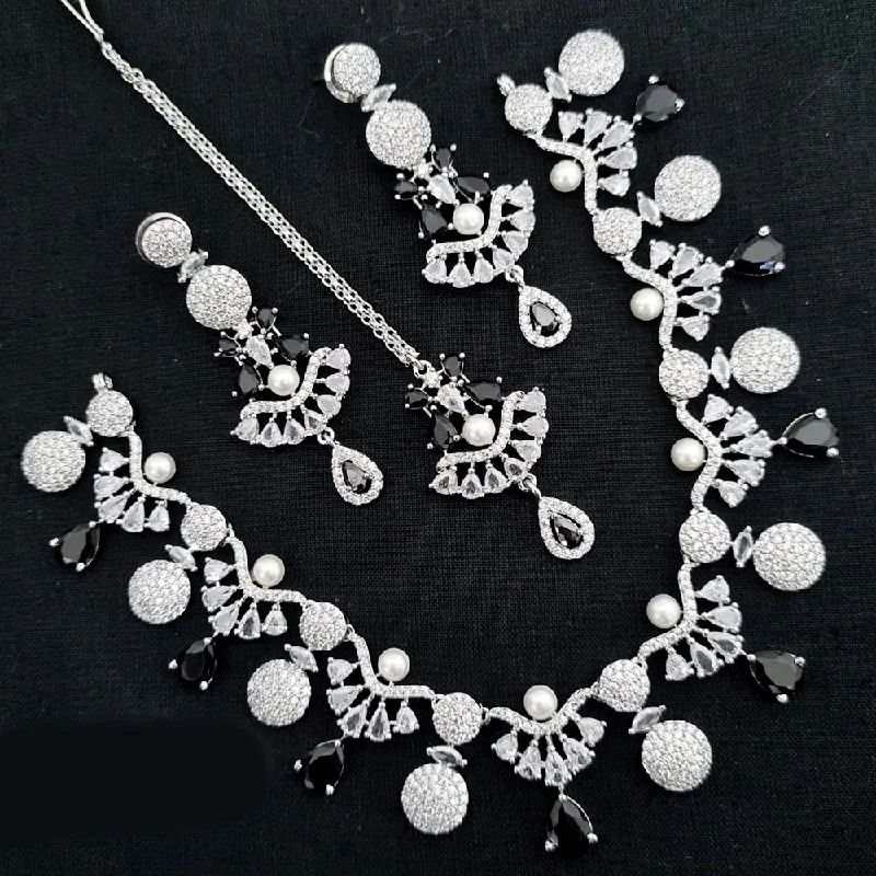 crystal ladies necklace-Lucentarts Jewellery Silver Plated AD Necklace Set