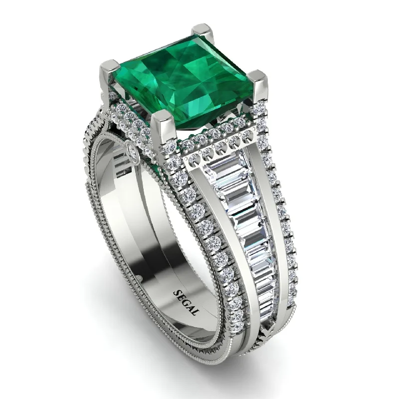 milgrain detailed engagement ring-Princess Geometric Emerald Engagement Ring - Marilyn No. 6