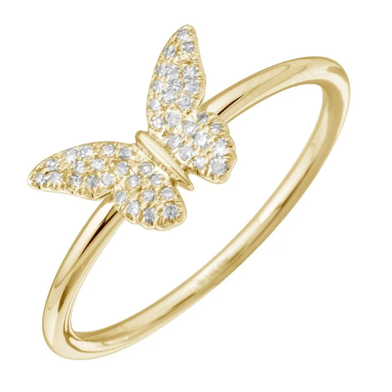 colorful gemstone ladies ring-14K Yellow Gold Diamond Butterfly Ring