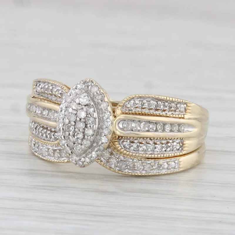 budget-friendly engagement ring-0.21ctw Diamond Halo Engagement Ring Wedding Band Bridal Set 10k Gold Size 8