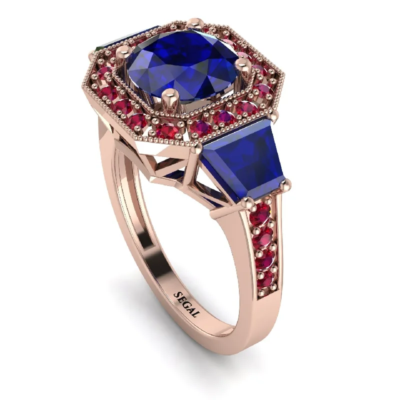 multi-stone engagement ring-Modern Halo Princess Cut Sapphire Stone Engagement Ring - Doris No. 59