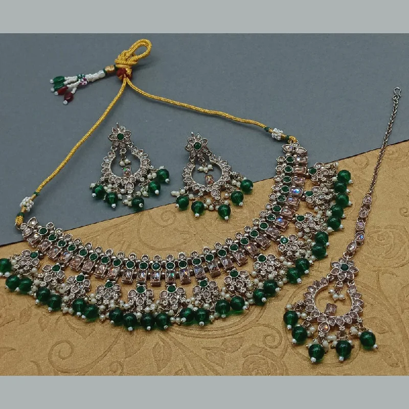 turquoise ladies necklace-India Art Gold Plated Crystal Stone And Beads Necklace Set