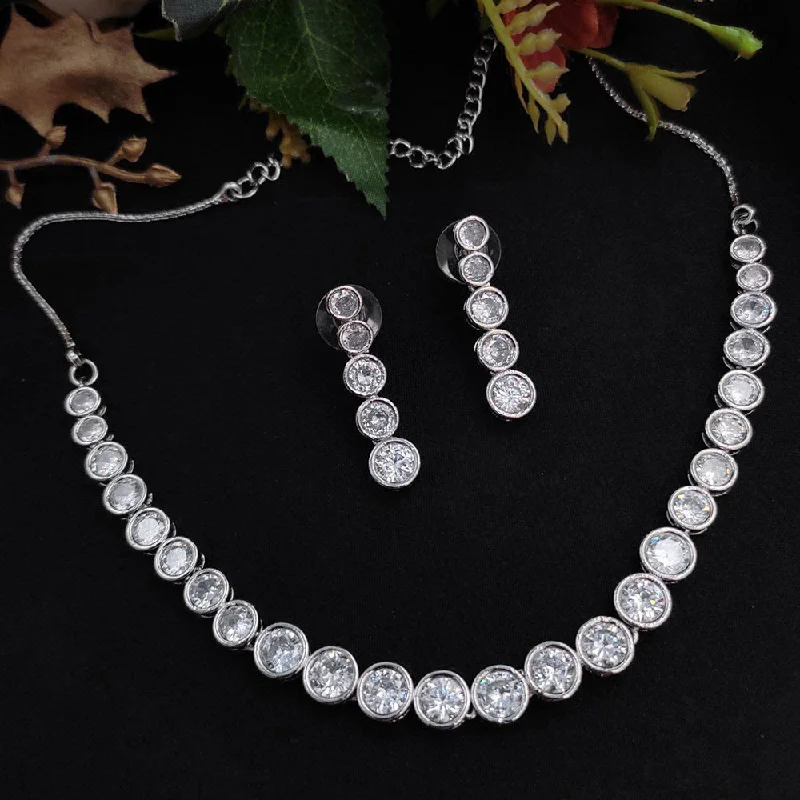 women’s choker necklace-Aamrapali Silver Plated AD Necklace Set